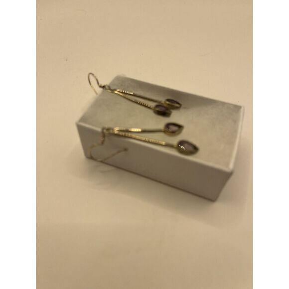 NWOT Amethyst‎ Silver Double Stone Drop Earrings - Picture 3 of 4